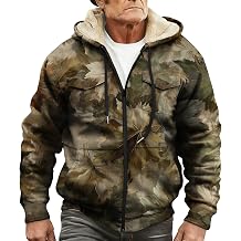 Mens Fall Winter Long Sleeve Zip Up Hooded Jackets Sherpa Lined Jacket Camo Thick Fleece Hoodie Warm Coat with Pockets