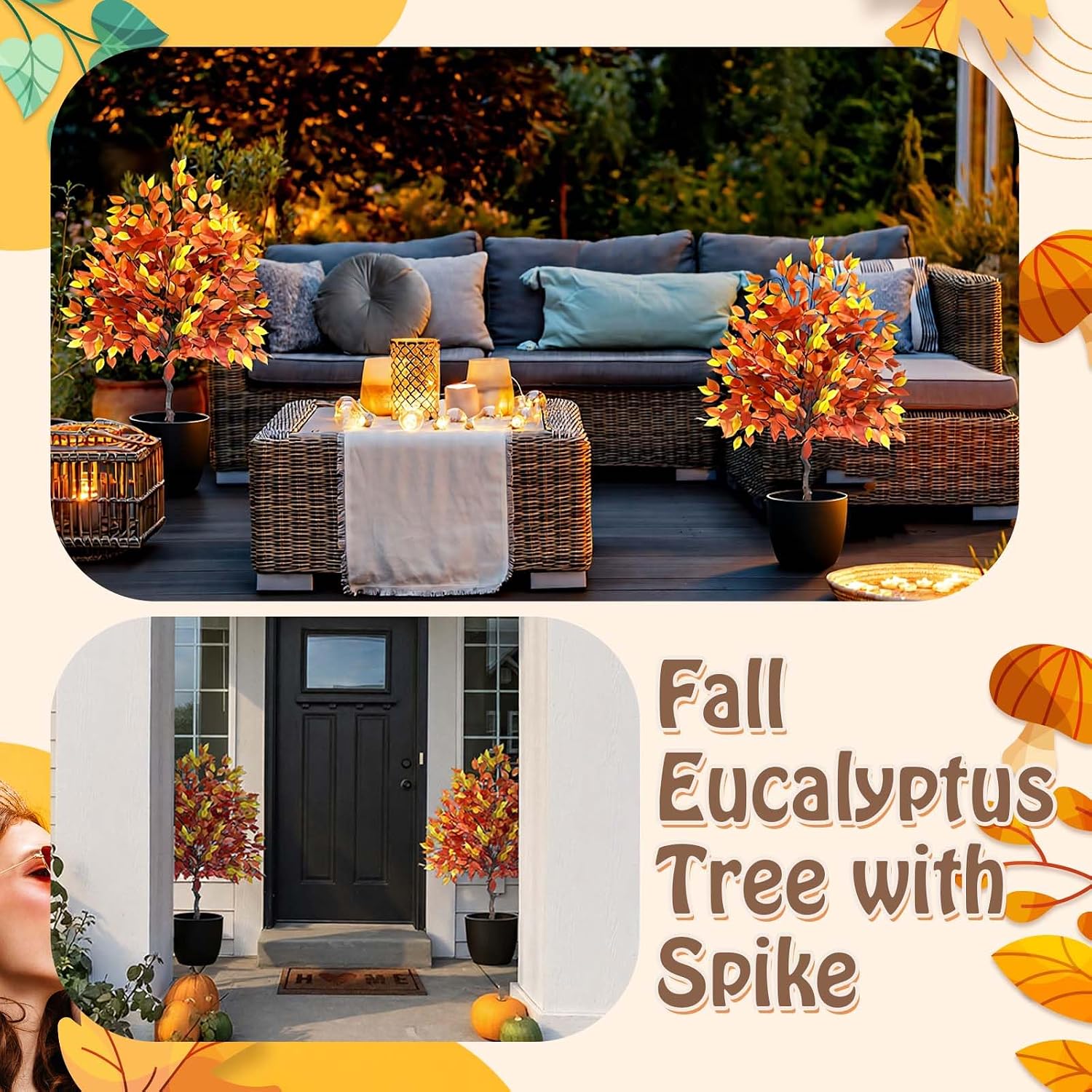Thiccywoov 2 Pack 4ft Faux Fall Trees Topiary with Spikes for Outdoor