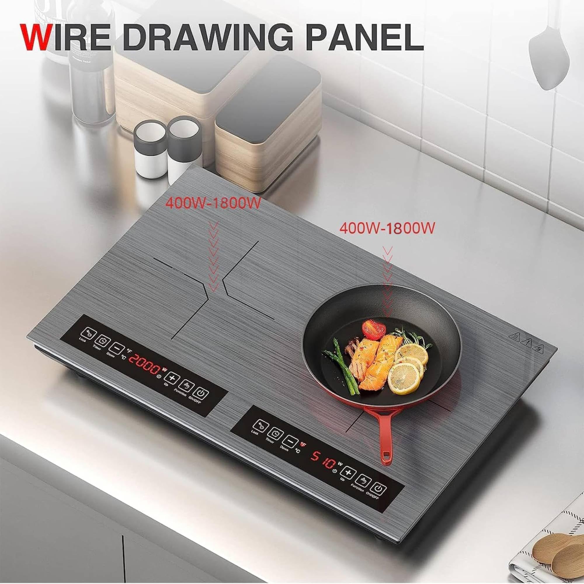 Plaque Induction 2 Feux 60 cm, 3600W Réchaud Électrique Double, Écran Tactile LED, 9 Températures, Verrouillage de Sécurité