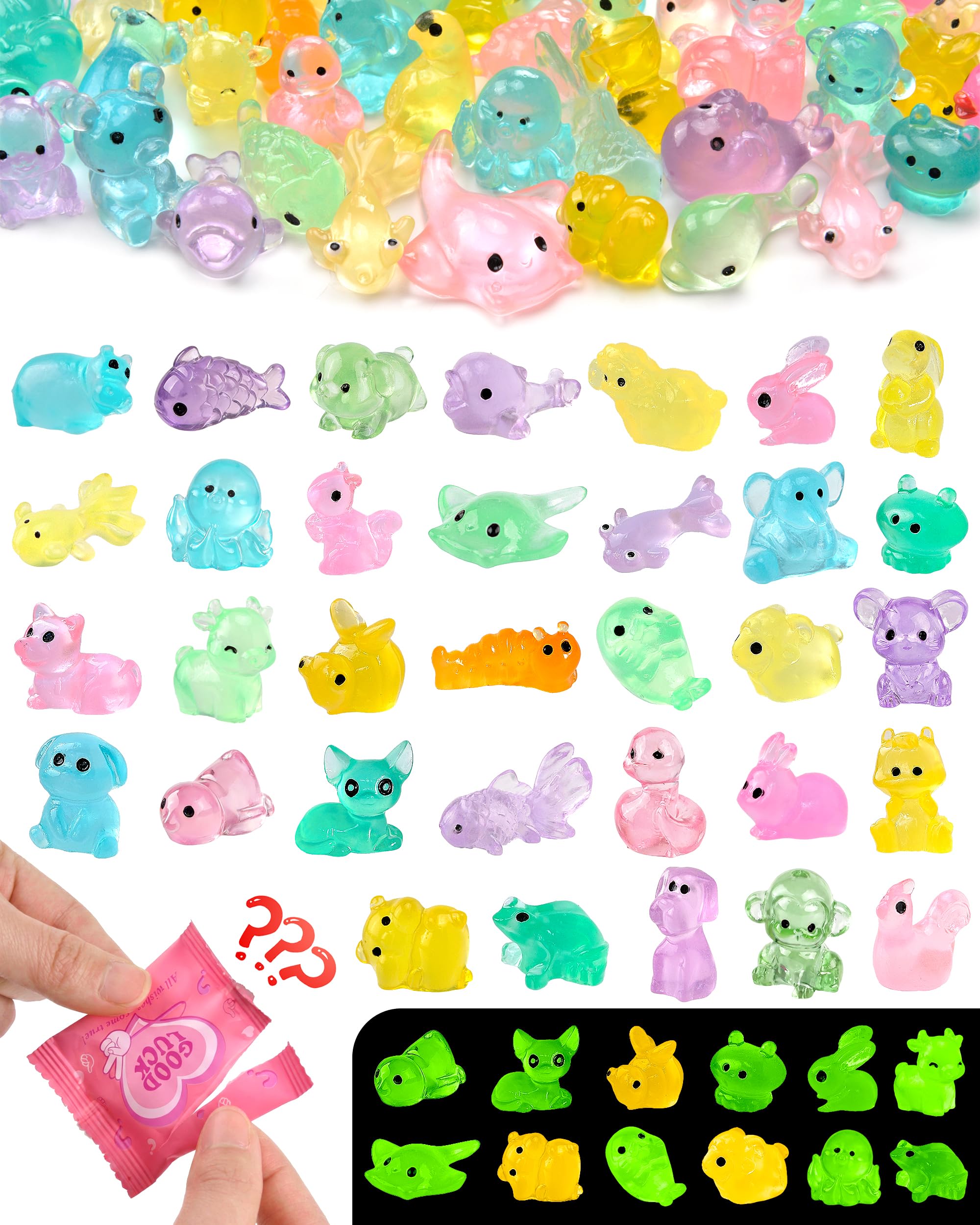FEXIA 50PCS Mystery Glow in the Dark Mini Resin Animal Blind Bag Figures