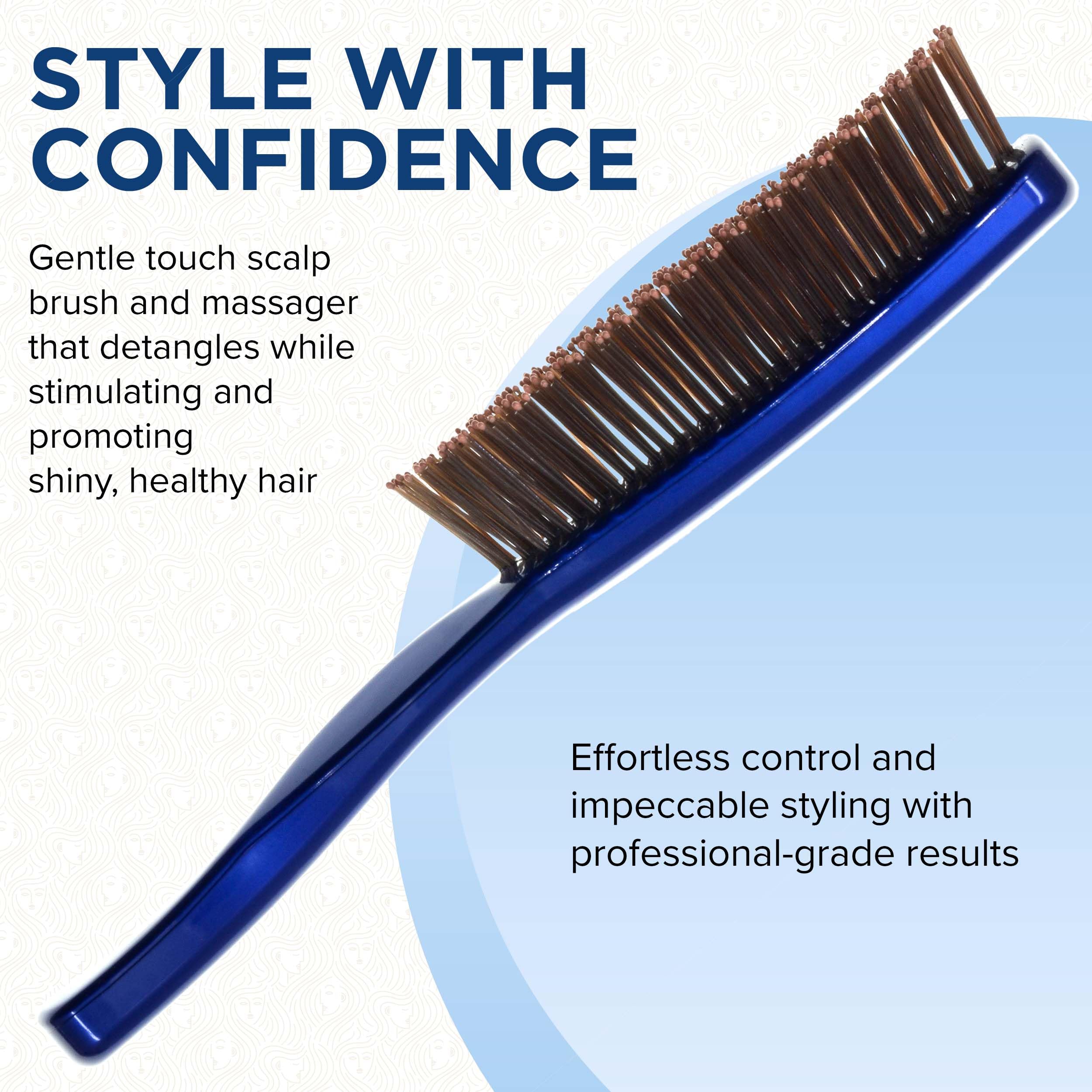 Giorgio GIO1B - Cepillo desenredante de pelo azul de 7.75 pulgadas, suave al tacto, para hombres, mujeres y niños. Cerdas suaves para cuero cabelludo sensible. Mojado y seco para todo tipo de cabello. Cepillo masajeador de cuero cabelludo estimula el crec