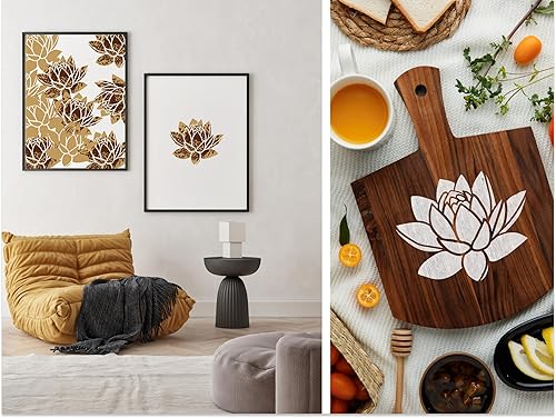 Miniatura 5 de Plantilla grande de flor de loto para pintar en madera, lienzo, papel, tela, paredes y muebles, 10 x 10 pulgadas, plantilla de flores silvestres,