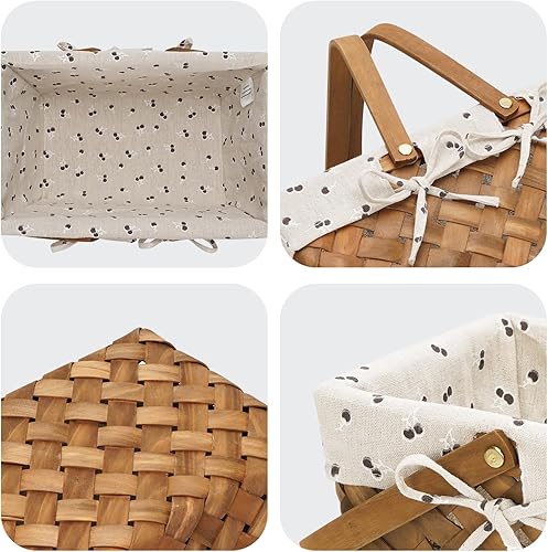 Miniatura 2 de Woodchip - Cesta de picnic con asas plegables individuales, cesta de huevos de Pascua tejida a mano y cesta de caramelo, cesta de almacenamiento de