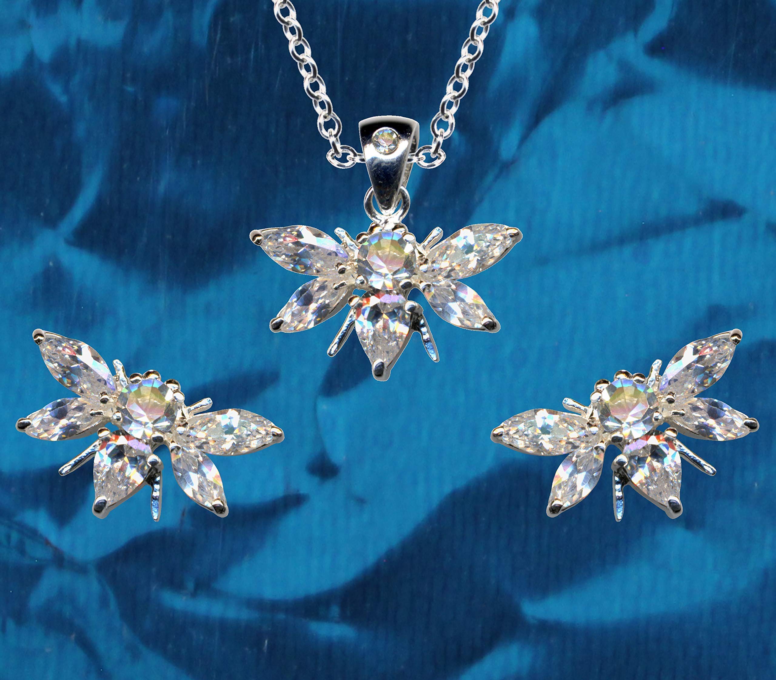 SCHMUCK-SET Bienen/echt Sterling Silber 925 / Ohrringe + Kette + Anhänger/Zirkonia Kristalle Steinfarbe: weiss weiß klar/Online Shop Schmuck kaufen