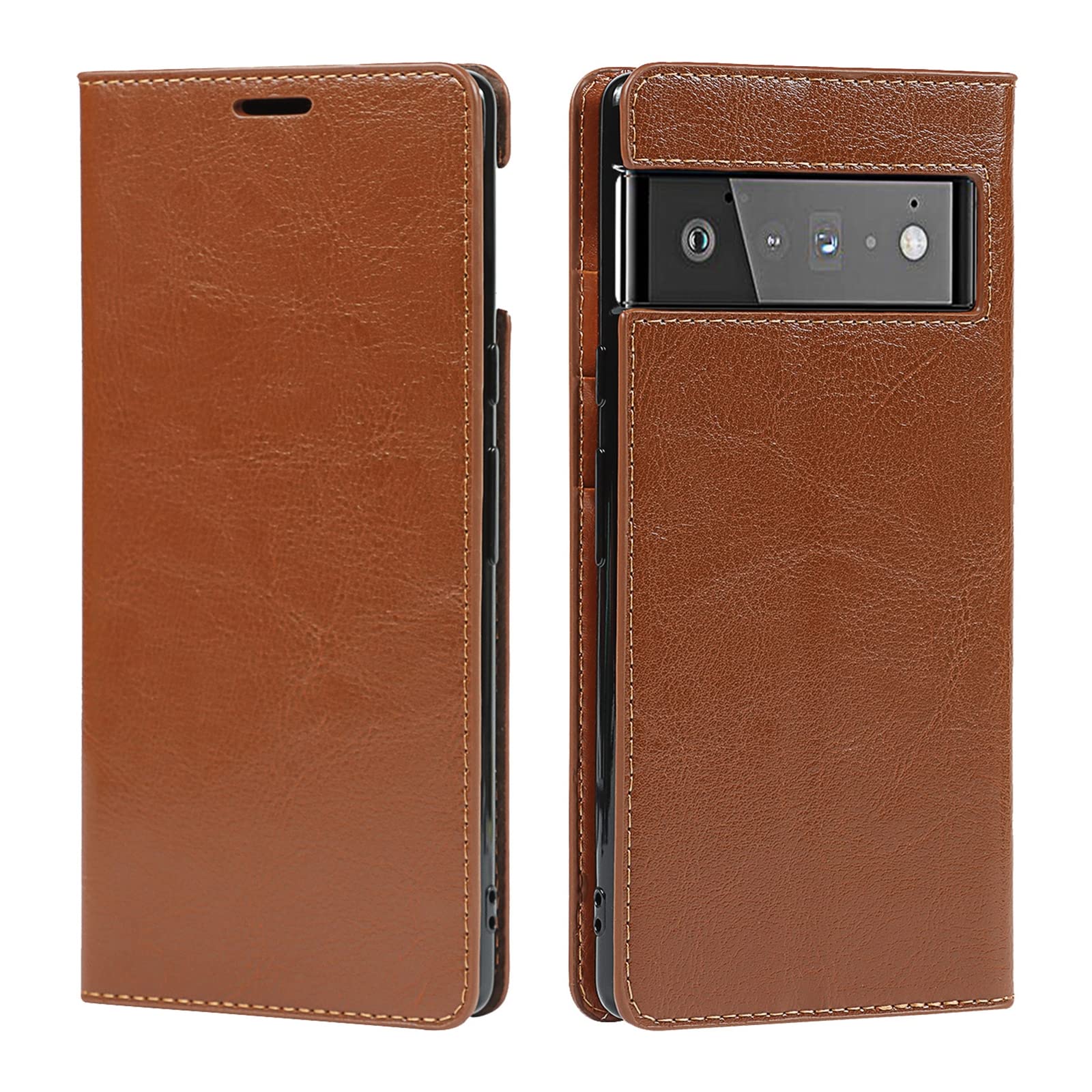 Etui portfelowe do Google Pixel 6/6 Pro, wysokiej jakości prawdziwa skóra portfel etui z przegródką na karty, podpórka, etui z klapką na telefon, miękkie etui z TPU, brązowe 1,6 Pro 6,7 cala