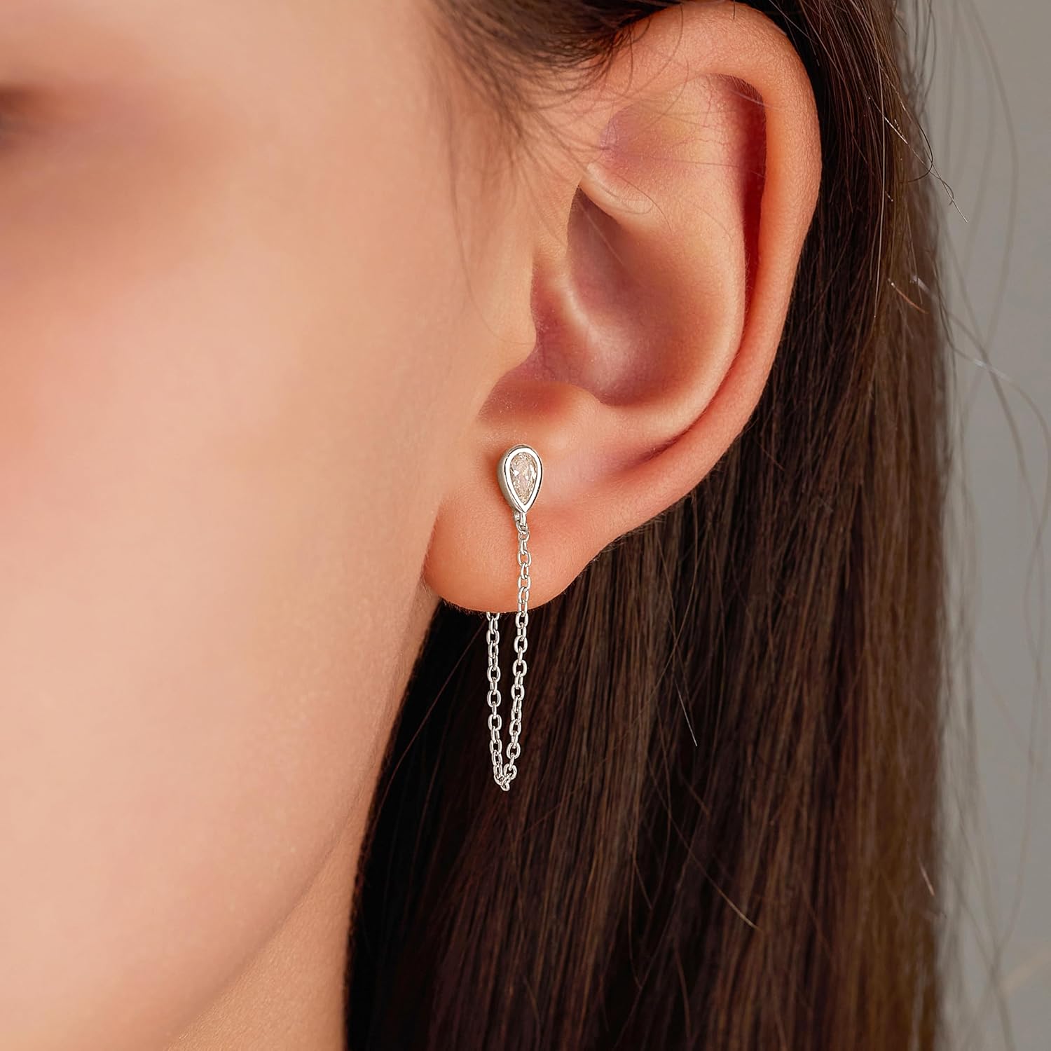 CZ Moon Cross Chain Studs Earrings for Women,925 Sterling Silver Love Heart Teardrop Chain Dangle Earrings to Daughter 14K Gold Plated Minimalist Bar Dangle Earrings Easter Mother's Day Jewelry Gifts