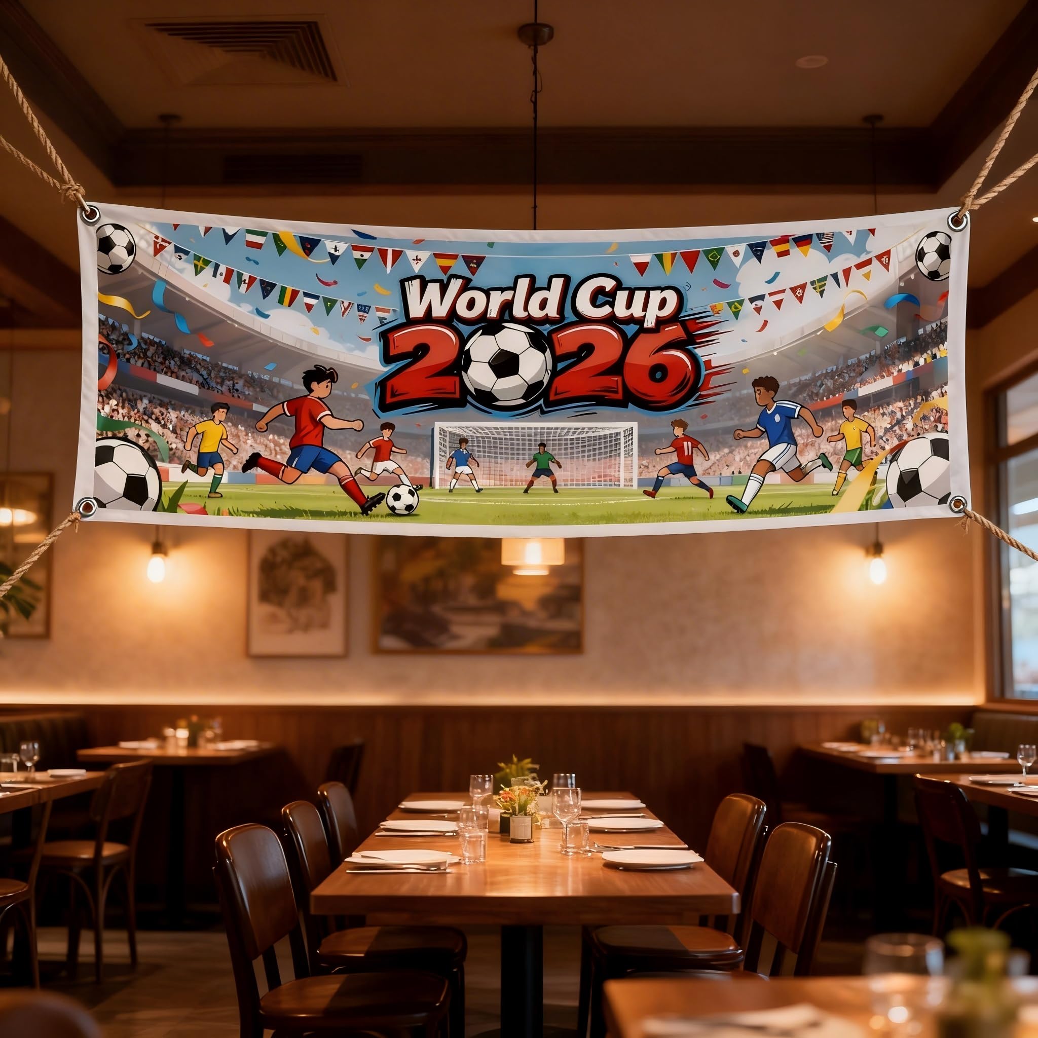 2026 Football World Cup Garden Banner Flag 200x60cm, Large Garden Flag Decor, Multipurpose Table Cover for Sports Party, Outdoor Indoor Decoration for Fan Cave Bar
