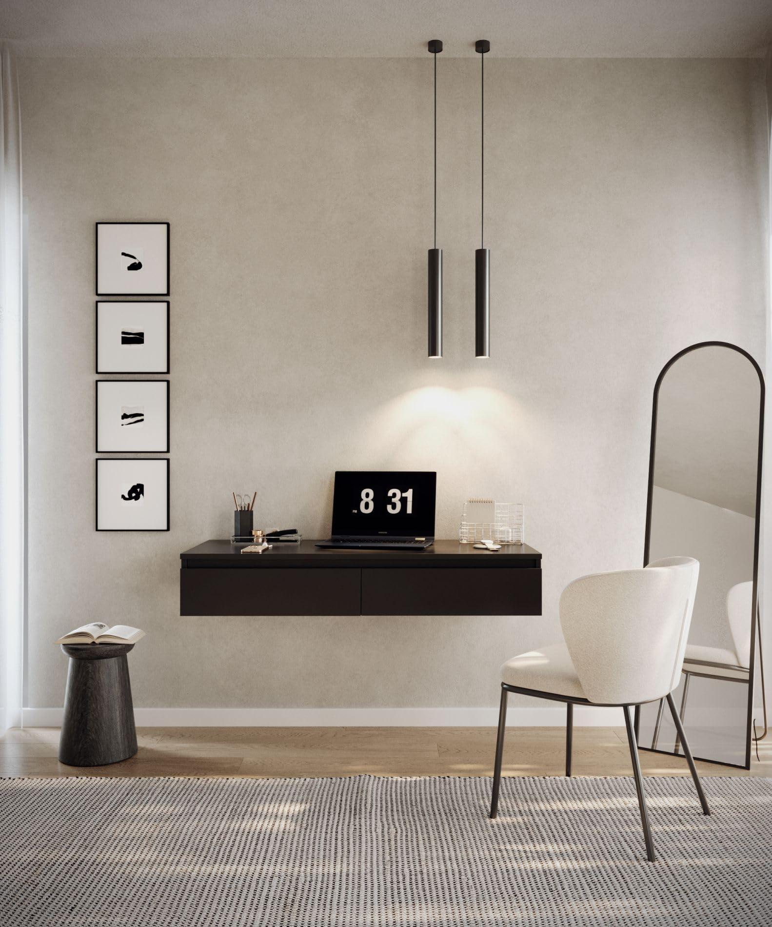 Selsey Postazione Trucco Moderna Nera Toeletta Trucco Sospesa 120 cm con 2 Cassetti Toeletta Trucco con Sgabello Elegante e Resistente, Perfetta per Interni Contemporanei e Spazi Compatti