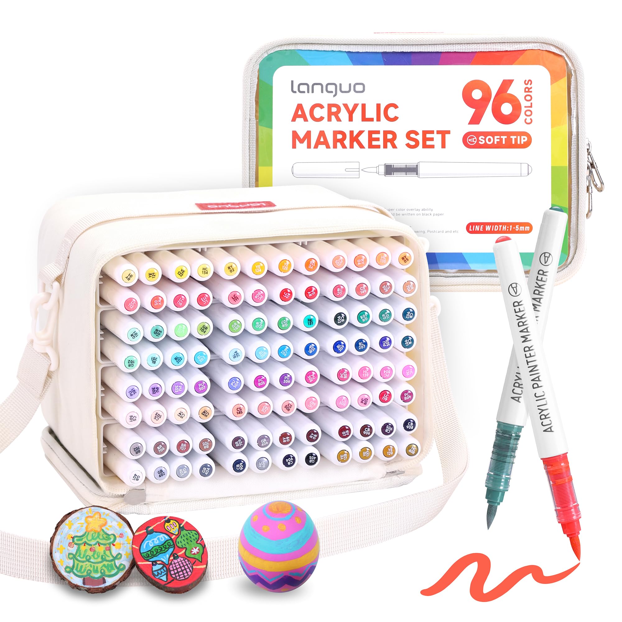 Amazon.co.jp: languo 96色 アクリルペイントマーカー ソフトブラシ