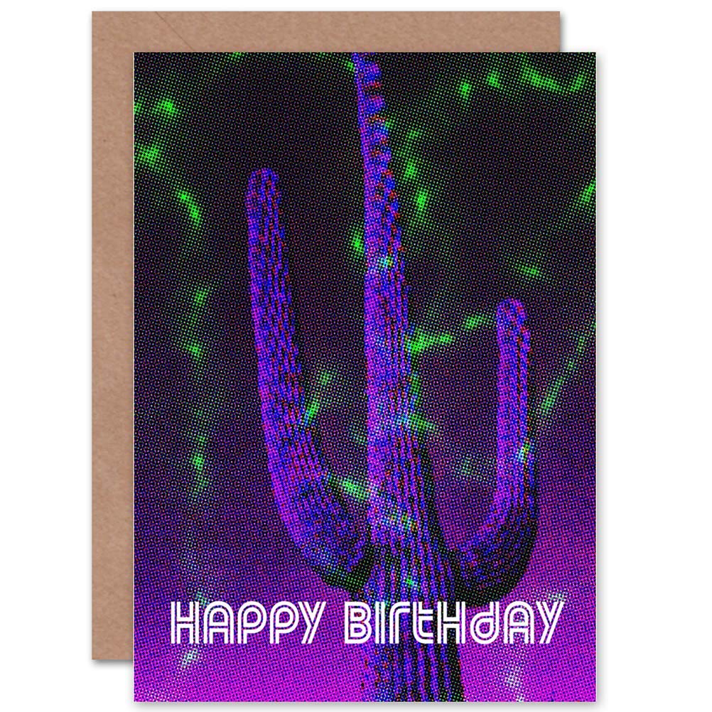 Wee Blue Coo CARD GREETING HAPPY BIRTHDAY ABSTRACT TRIPPY CACTUS