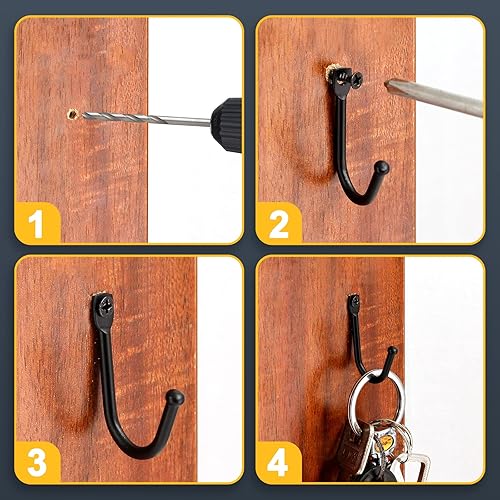 Miniatura 9 de Bonsicoky 10 ganchos negros de hierro forjado de una sola punta con tornillos ganchos decorativos de pared coloniales para llaves sombreros ropa