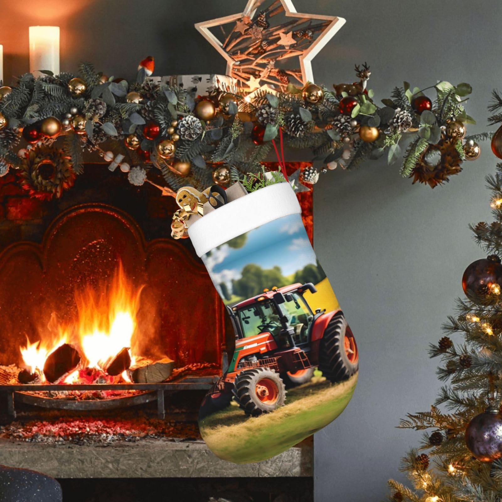 Calza Di Natale A Forma Di Trattore – Decorazione In Flanella E Poliestere Per Albero, Camino E Parete, Regalo Festivo Per Tutta La Famiglia