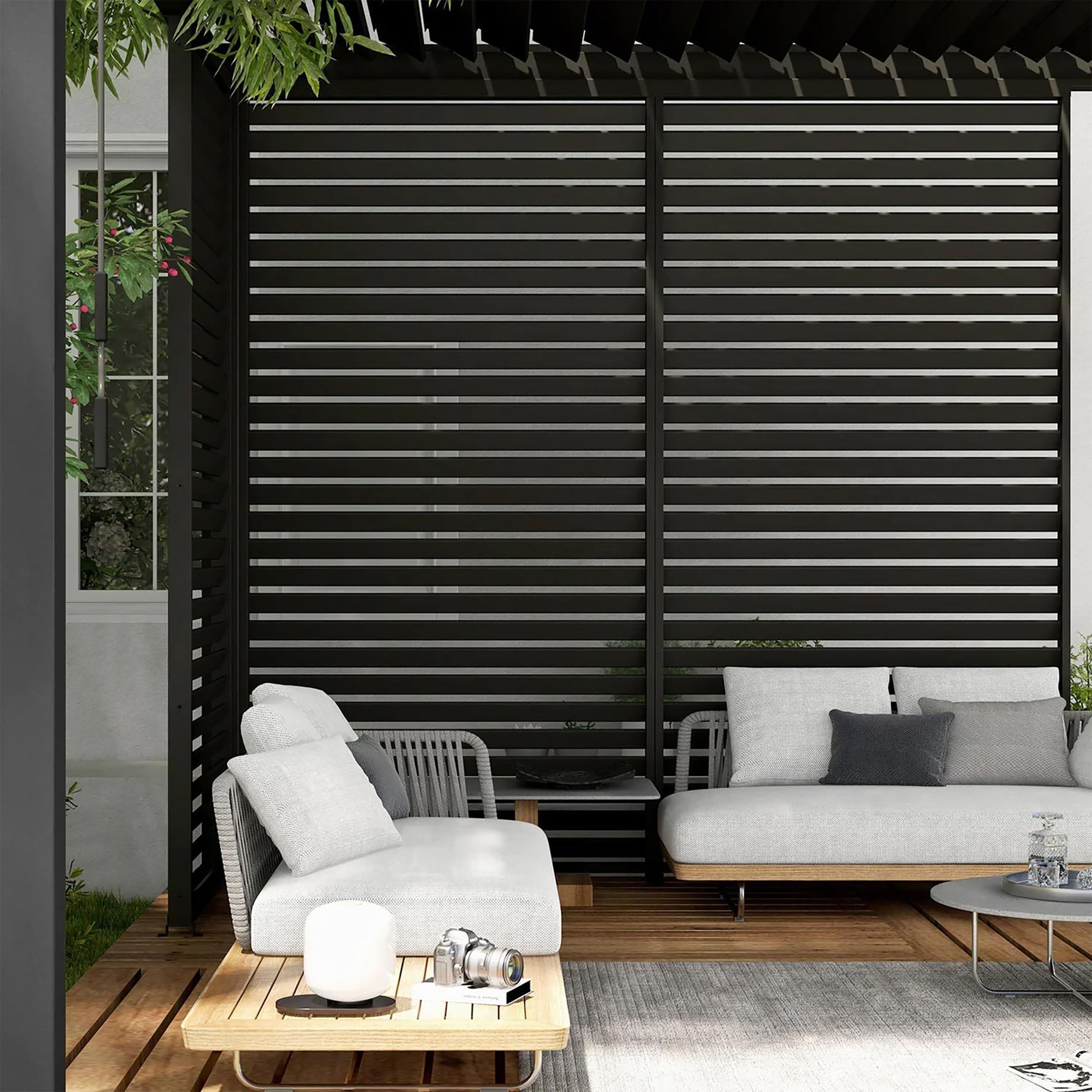 LECO-Lamellenpergola Deluxe – stilvolle Aluminium-Pergola 4 x 3 m mit Lamellen – anthrazit (Anthrazit, Lamellenwand 123 cm)