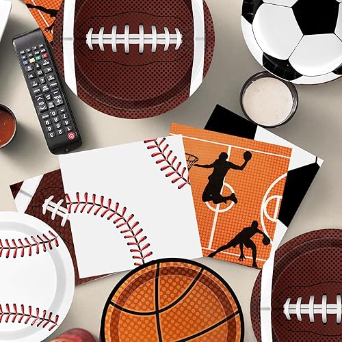 Miniatura 7 de Decoraciones deportivas para fiestas de cumpleaños, 80 unidades, platos y servilletas para fiestas deportivas, béisbol, fútbol, baloncesto, rugby,