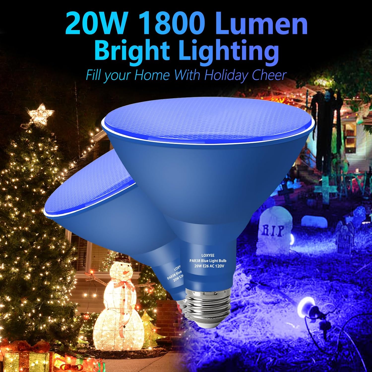 PAR38 Flood Blue Light Bulbs,4 Pack Dimmable,E26 Base Blue Flood Light Outoor(20W Replace to 200W),Halloween Light Bulb for Outside,Christmas,Holiday Lighting