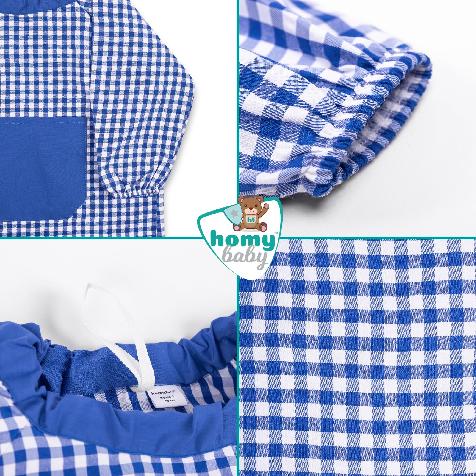 Tablier École HOMYBABY Enfant – Babi Scolaire Bleu Facile à Enfiler, Poche Frontale, Poignets Et Col Élastiqués, 4-5 Ans (110 Cm)