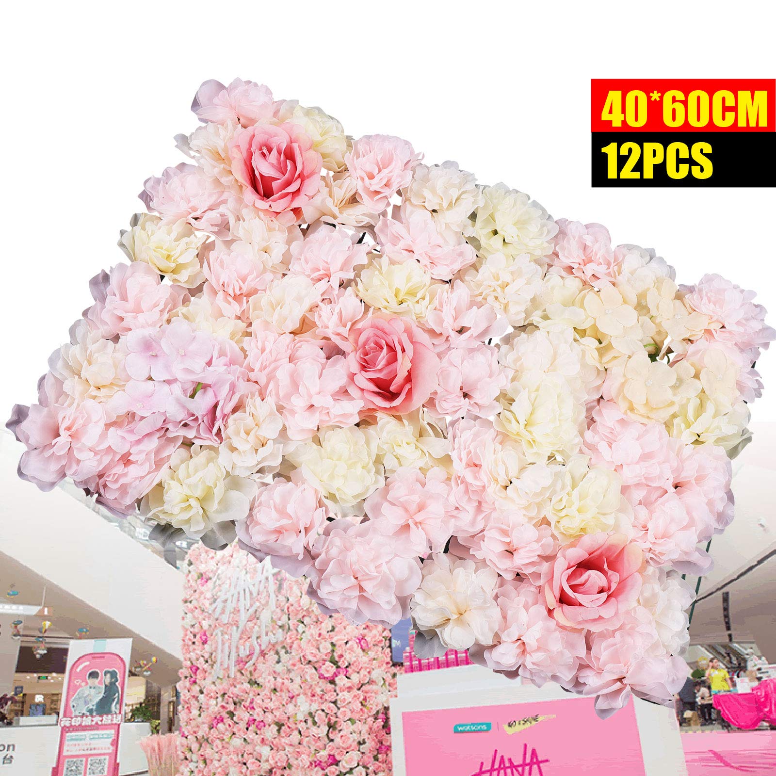 Lot de 12 fleurs artificielles - Mur de roses - Décoration murale pour fête de mariage Lot de 12 fleurs artificielles - Mur de roses - Décoration murale pour fête de mariage