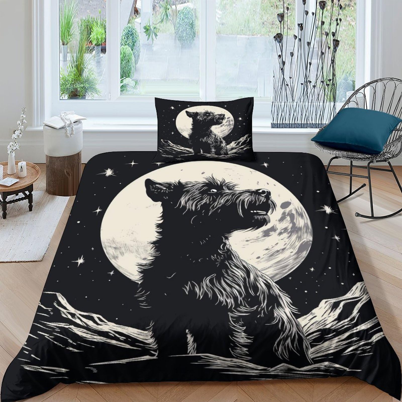 Housse de couette 135x200 parure de lit 3 pièces Samoyed pour lit simple chic