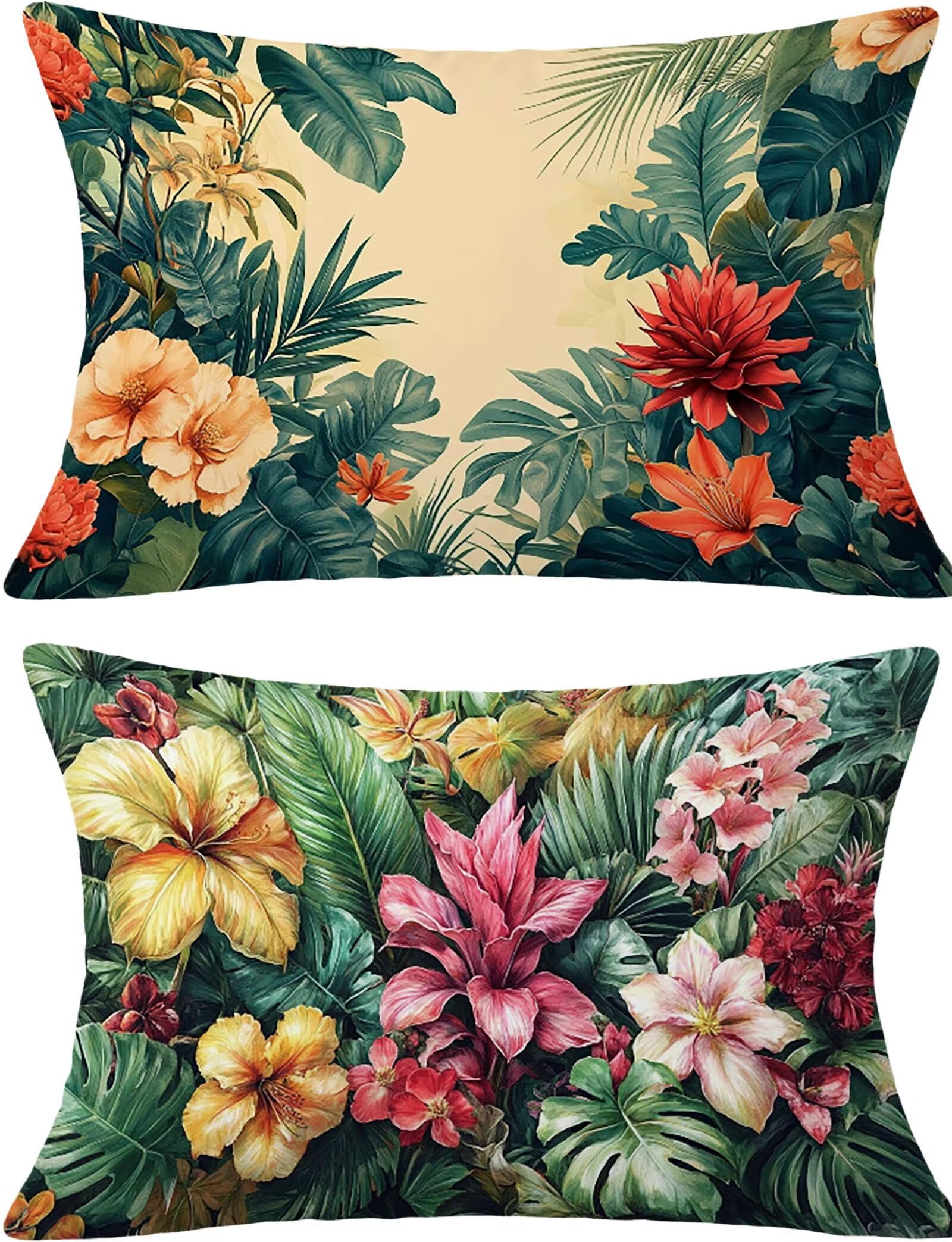 Federe Cuscino 60x80 Set di 2, Nordico Federe Cuscini Divano Lino, Rettangolari Copricuscini 60x80cm Con Cerniera Invisibile, Copricuscino per Camera Letto Casa Decorazioni Regalo, Fiore kj-8194