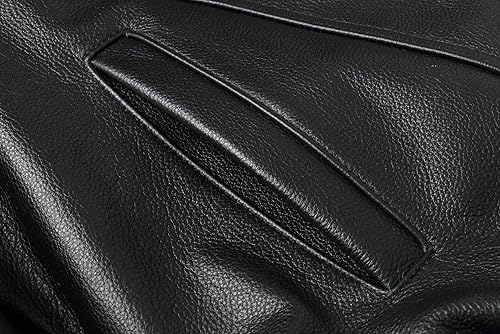 Vista 8 de REED - Chaqueta de cuero Bomber de lujo para hombre Cuero genuino estilo americano con ajuste amplio en los hombros