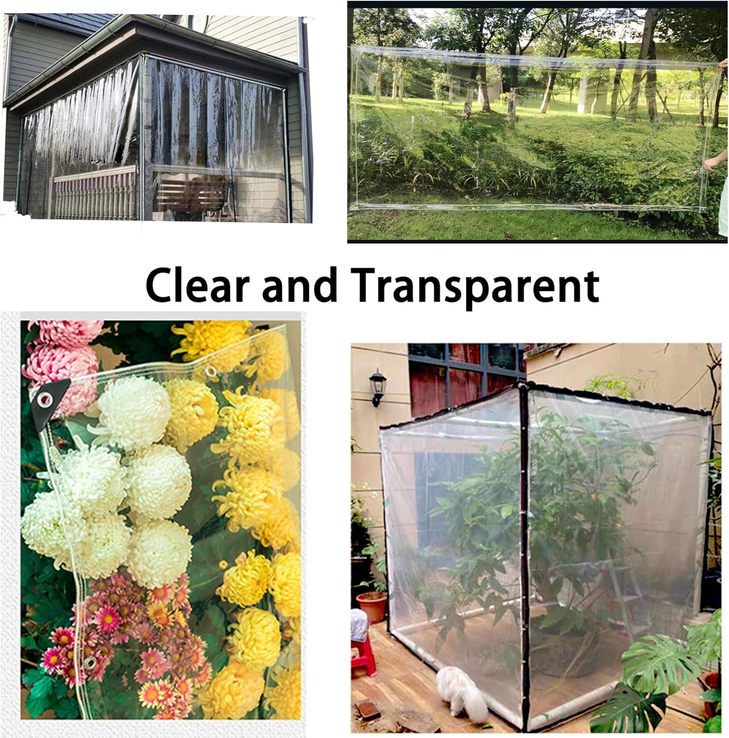 Clear Vinyl Tarp with Grommets, PVC Clear Tarp 14 Mil Thick, Protects Against Water, Uv-Ray, Tear, Waterproof Transparent Cover for Patio and Outdoor Spaces (8‘×10’)