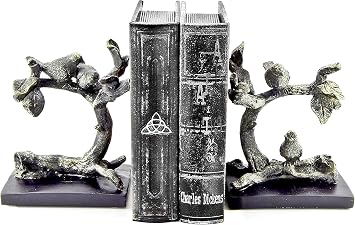 Bellaa 23446 Vintage Birds Bookends - Decorative Bronze Sparrow Book Ends for Farmhouse Boho Home Decor, 6 Inch Bookshelf Stoppers Antique Lightweight