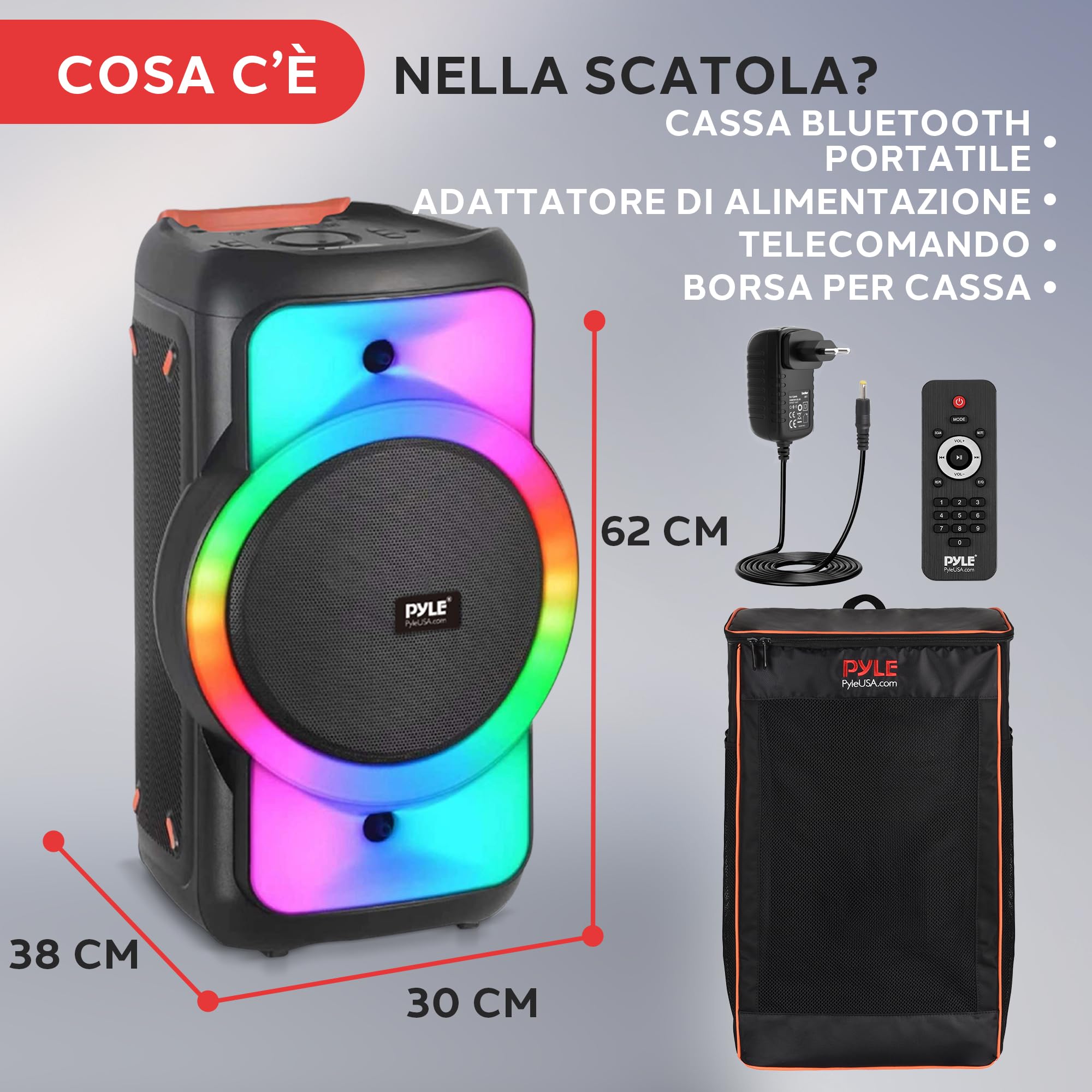 Pyle Cassa Bluetooth Potente 160 Watt, Sistema Stereo Wireless TWS con Bassi Potenti e Alti Chiari, Altoparlante Bluetooth Portatile con Borsa, Treppiede, Radio FM, USB, AUX, Ingressi Mic, 38x30x61cm