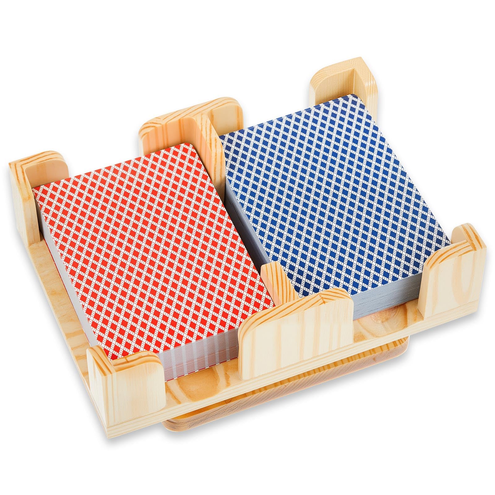 Kathfly Upgraded 2 Decks Wood Playing Card Holder 360 Rotating Canasta Card Holder Tray Organizes Poker Games Smooth