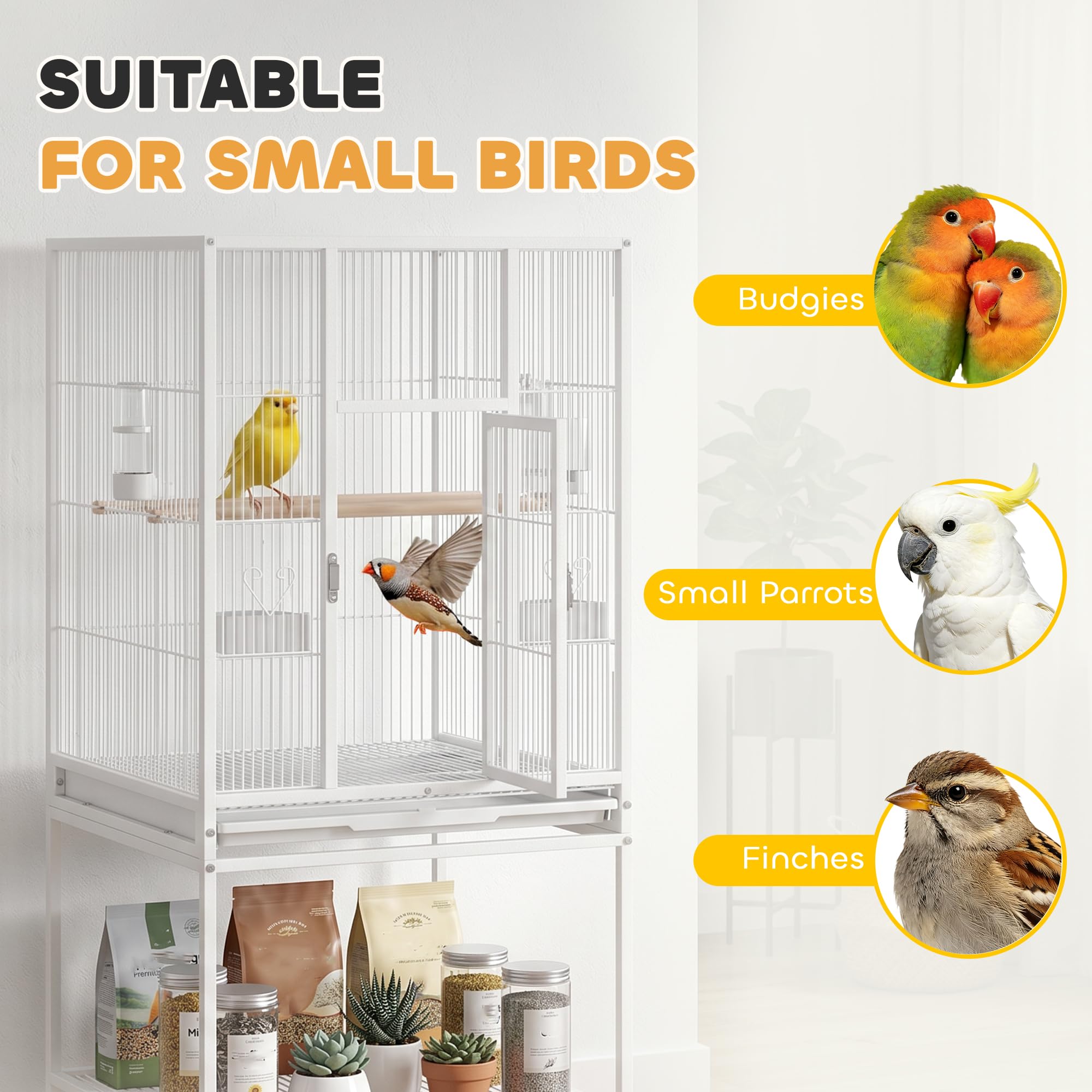PawHut Jaula desmontable para pájaros con ruedas, para pinzones, periquitos, periquitos, periquitos, jaulas de periquitos, jaula para periquitos, pajarera para loros con accesorios, estante de