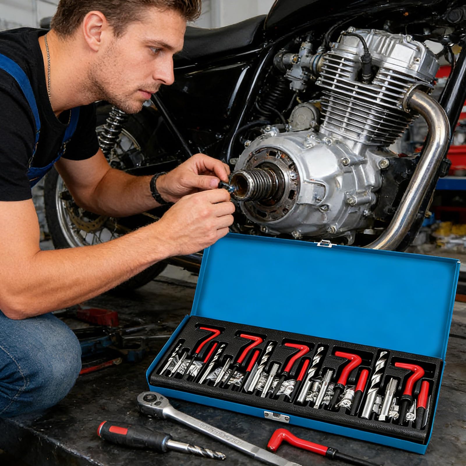 Kit riparazione filettature blocco motore Gadget Manutenzione Filetti | Kit attrezzi per installazione motori con inserto per punta elicoidale Per camion, veicolo, trattore, rimorchio, SUV