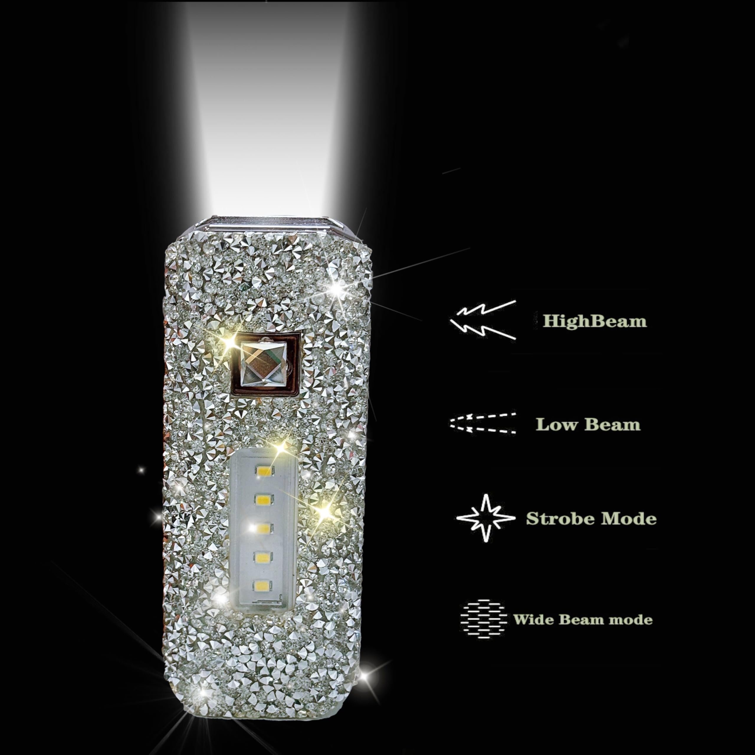 Sparkly Rhinestone Flashlight For Women | Silver Glitter, 4 Modes, USB Rechargeable | Cute Camping & Emergency Light - View #14