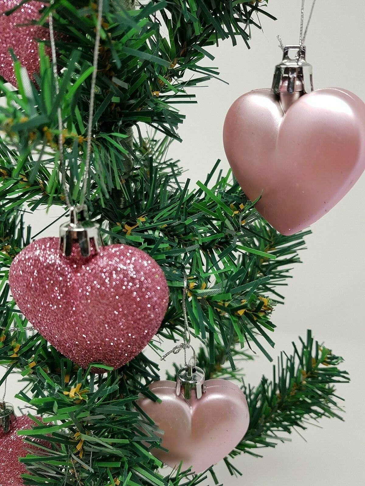 Lot de 6 boules de Noël en forme de cœur Rose