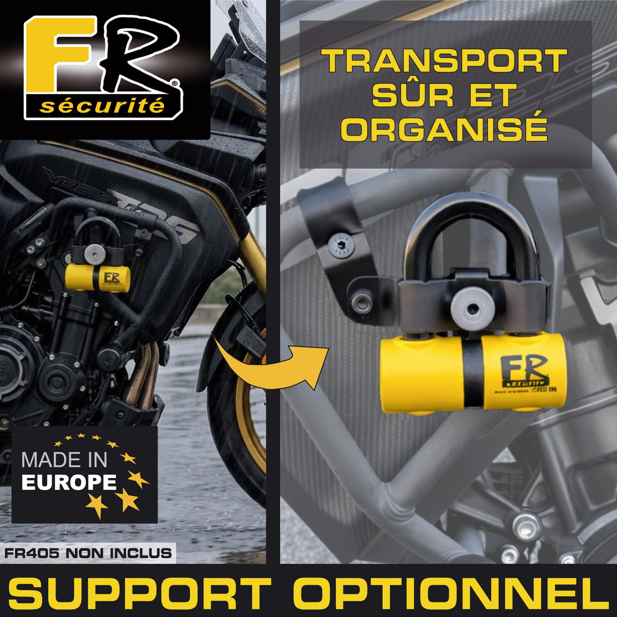 FR SECURITE FR50 Antivol Moto Homologué SRA, Bloque Disque Mini U ø18mm en Acier Cémenté, Testé contre Sciage Coupe-Boulons, Bloc Disque Double Verrouillage, Serrure Haute Sécurité Anti-Crochetage