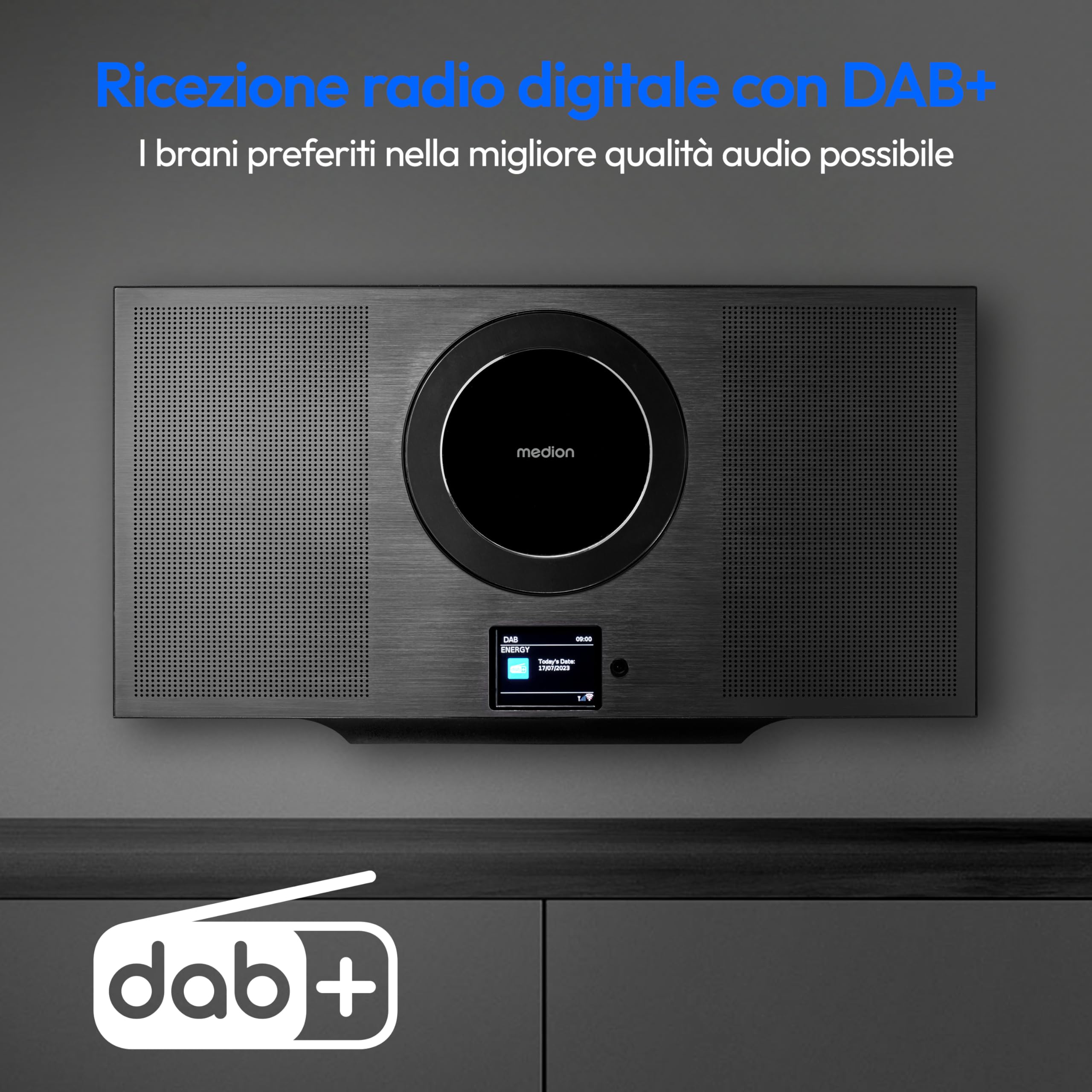 MEDION Radio Internet con lettore CD WLAN DAB+ Spotify Connect FM MP3 USB Bluetooth display a colori sistema compatto verticale