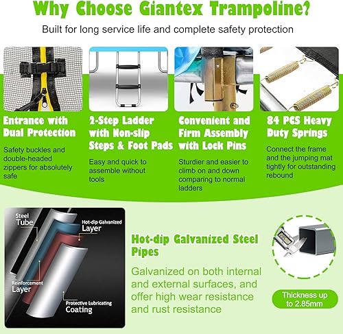 Miniatura 2 de Giantex Trampolín rectangular de 8 pies x 14 pies con certificación ASTM con recinto, escalera, marco de acero galvanizado de doble cara, carga