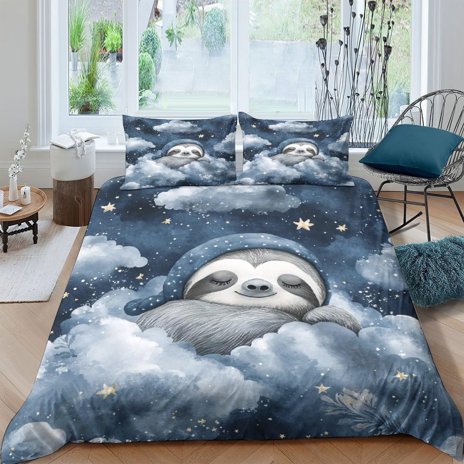 Ctjqhvkz Style-10 3D Printed Night Sky Sloth Fitted Sheet Microfiber Soft Breathable Cloud Mattress Cover For Bedroom Dorm Decor Single（135X200cm）