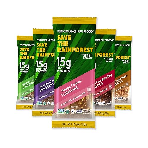 SHANTI BALANCE SAVE THE RAINFOREST | Paquete variado más vendido | Proteína vegetal de 0.55 onzas | Superalimento orgánico sin gluten | Prebióticos