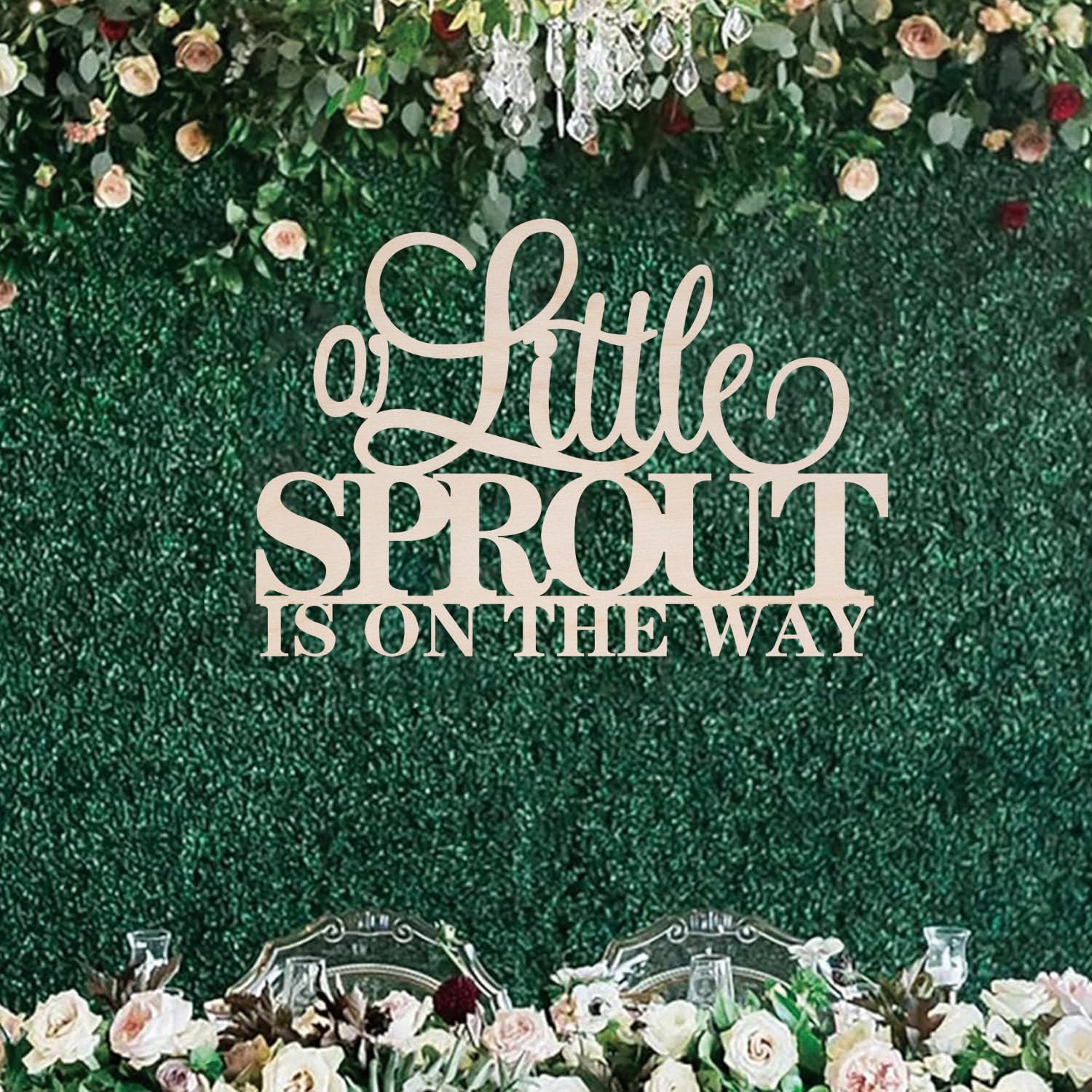 C429 A Little Sprout is On The Way Wood Sign for Backdrop, Baby Shower Gender Reveal Decorations, Wood Garden Theme Wall Decor, Baby Shower Wall Backdrop for Boy Girl 1st 2nd 3rd Birthday