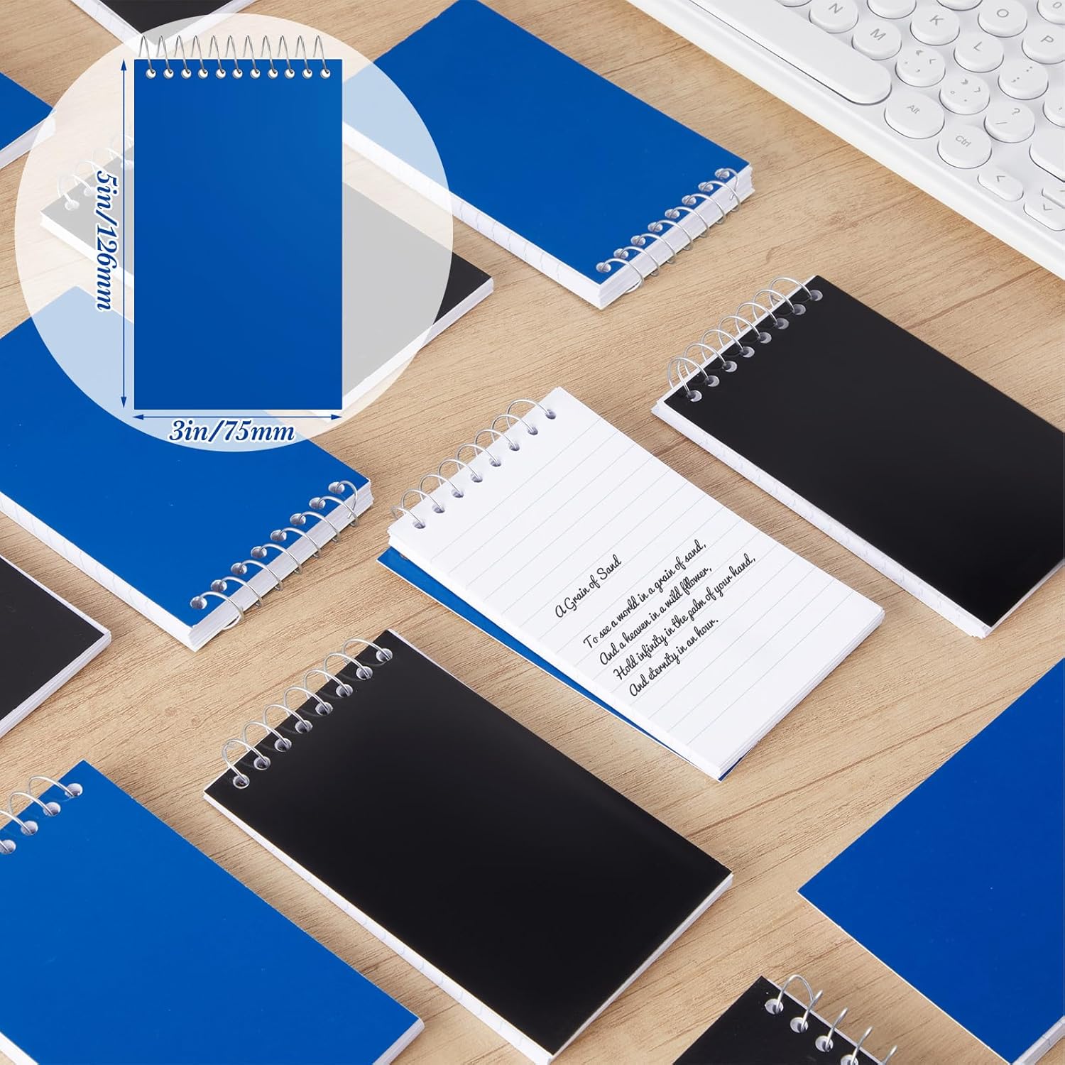 Cholemy 30 Pcs Small Notepad 3 x 5 Inch Small Notebooks Mini Notepad Pocket Notebooks Mini Spiral Notebook Memo Pads Lined College Ruled Paper for Office School Supplies 75 Sheets (Black,Royal Blue)