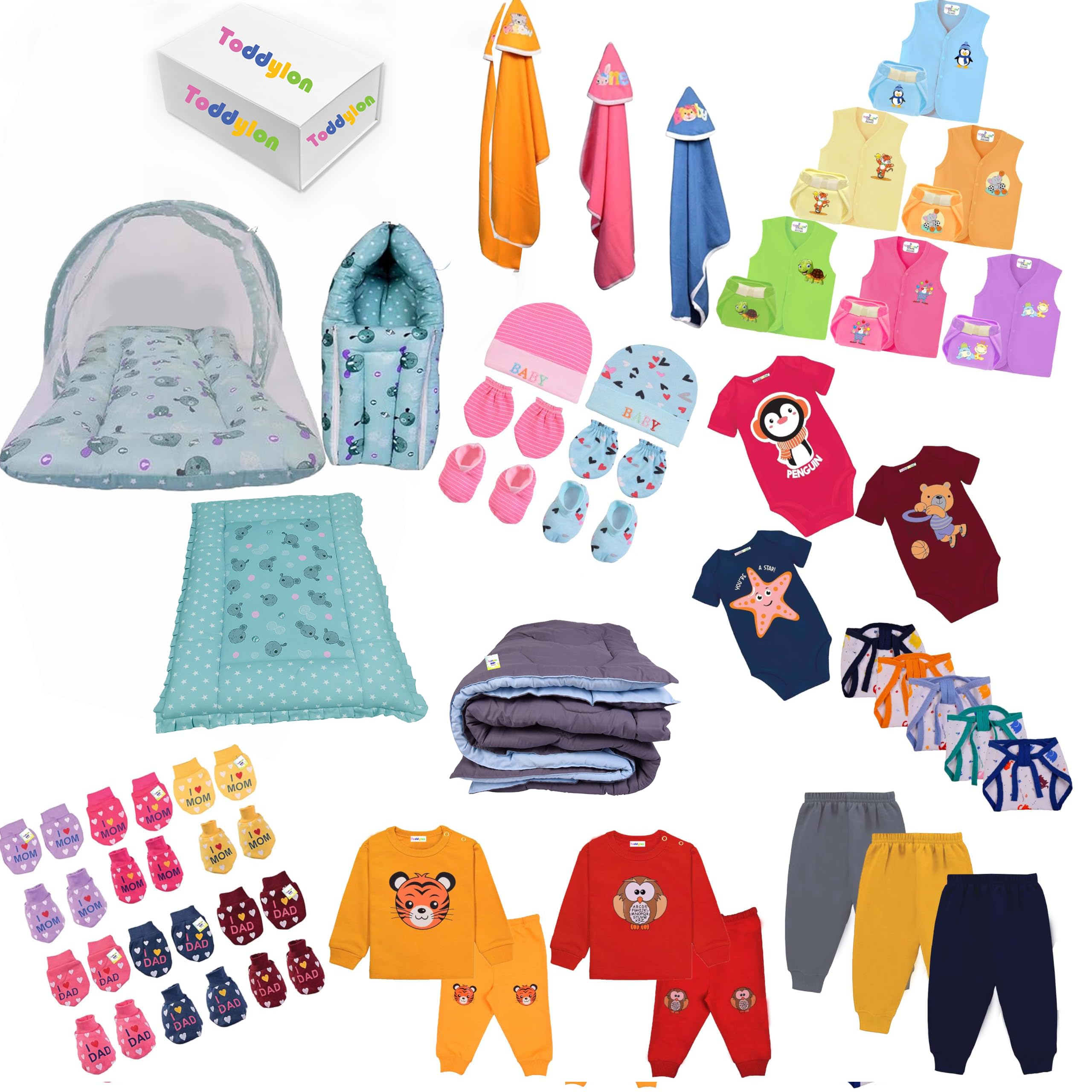 Toddylon 56 in 1 Newborn Baby Products All Cotton Gift Packs Essential Items Combo | Baby Bed | Clothing Set | Baby Grooming | Infants Kit (0-6 Months) Green-picture-17