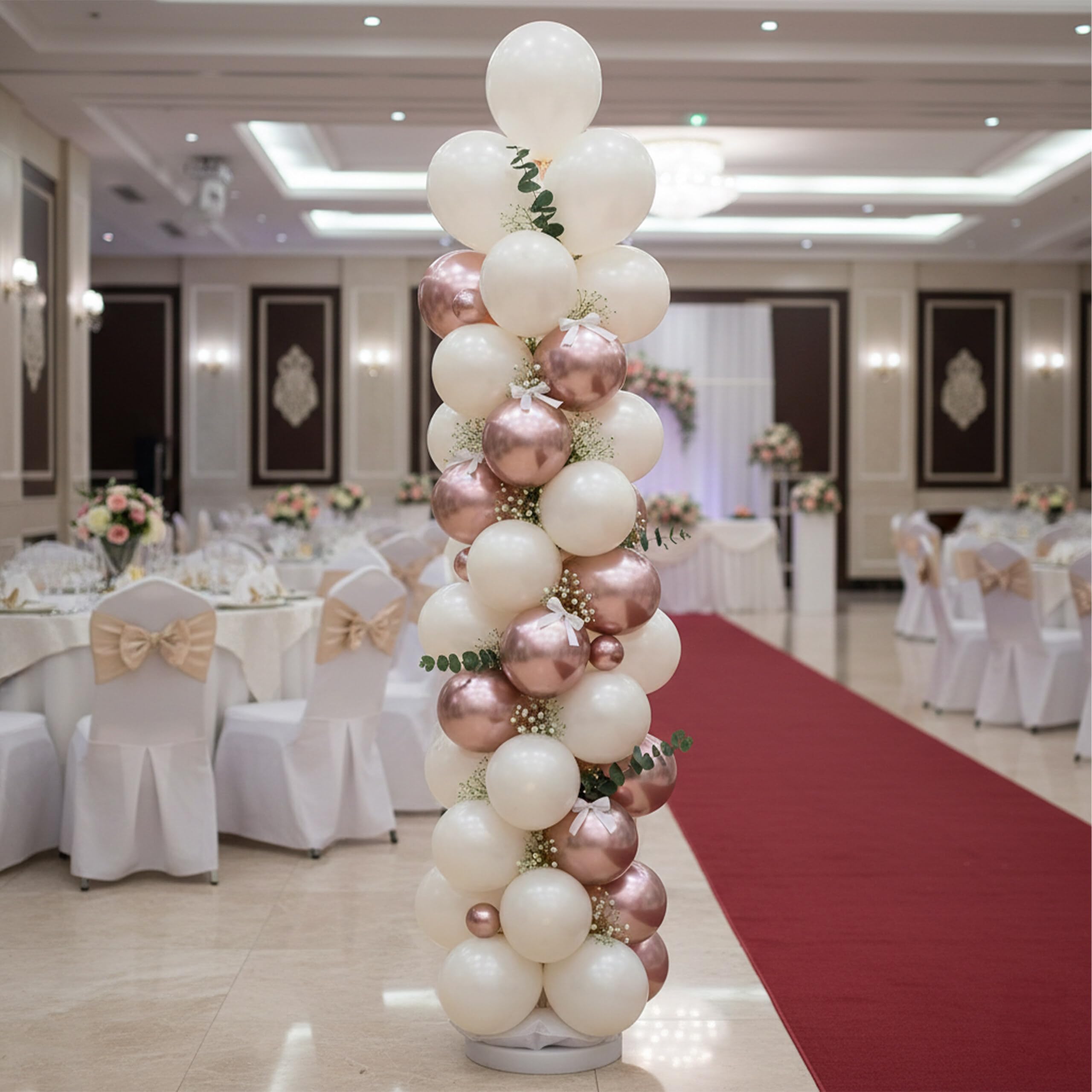 Relaxdays Support Ballons lot 2, Tige télescopique 45-205 cm pour Mariages/Anniversaires, Colonne Argent/Blanc