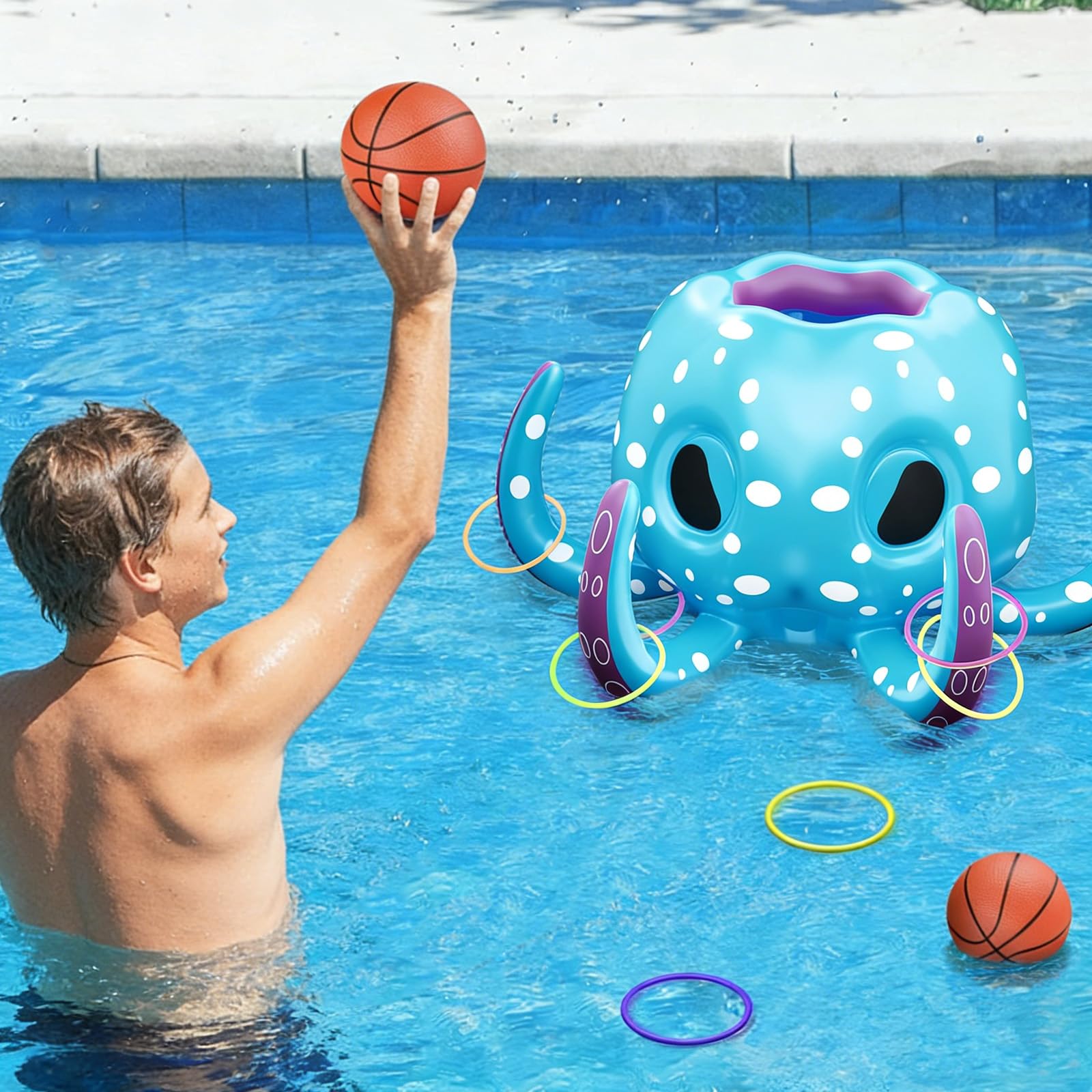 Pallacanestro Galleggiante,Giocattoli Gonfiabili da Pallacanestro da Piscina,Canestro da Basket Gonfiabile,Canestro da Basket da Piscina 2 in 1,per Feste e Giardino