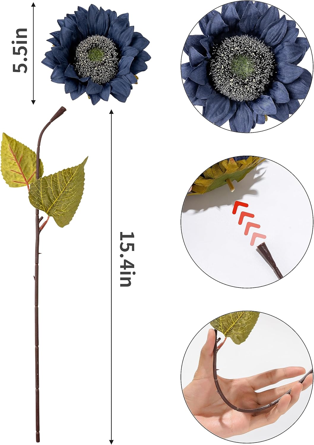 DuHouse 12pcs Artificial Sunflowers with Long Stems 5.5" Silk Sunflowers Bulk for Wedding Home Garden Outdoor Party Decoration(Blue)