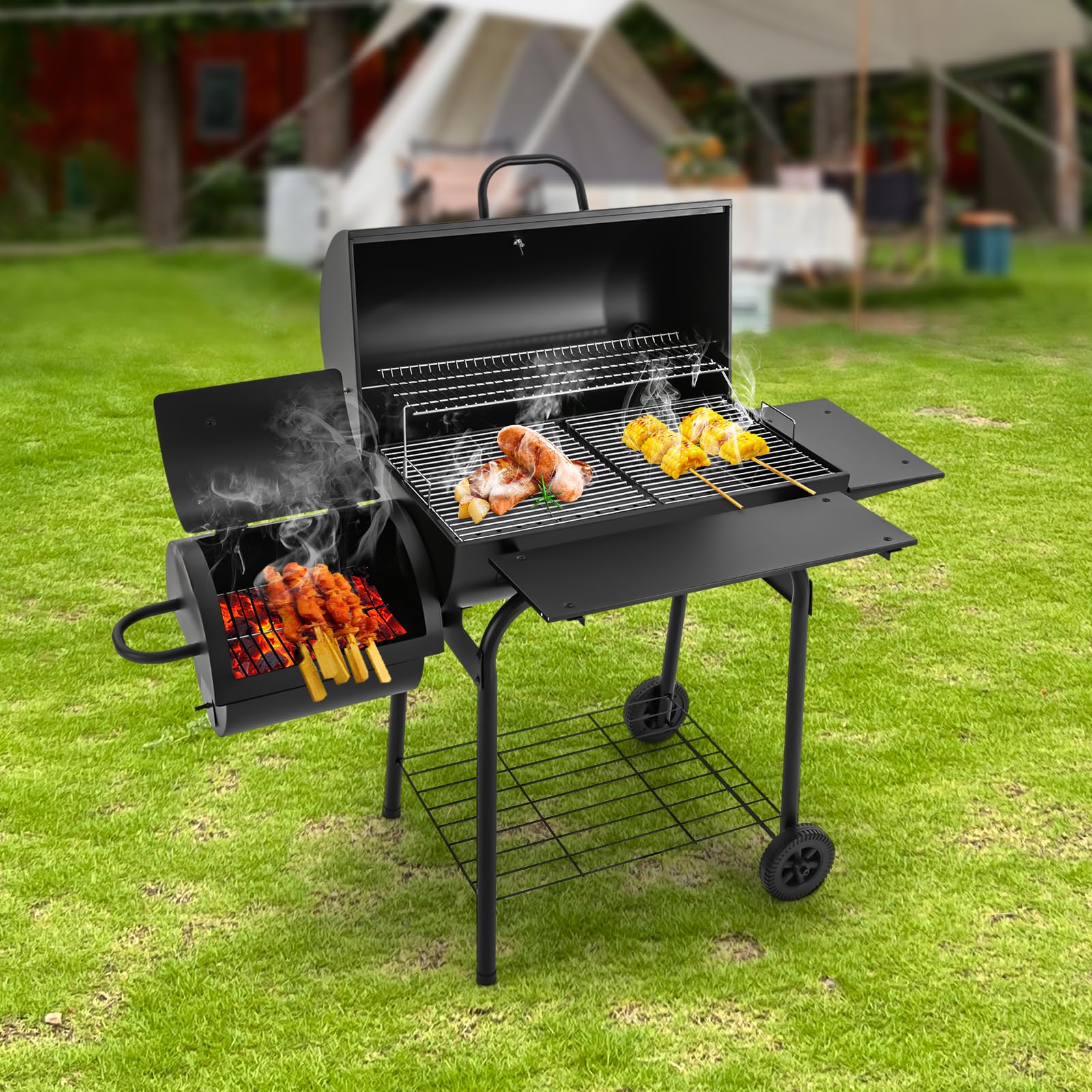 Barbecue a carbonella per esterni, 147 x 70 x 126 cm, autoportante con 2 griglie
