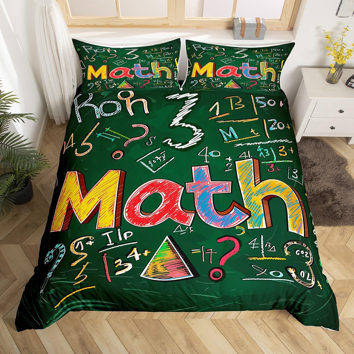 Math Comforter Cover Double Mathematics Formula Bedding Set For Kids Boys Girls Mathematical Symbol Duvet Cover Science Education Theme Quilt Cover Room Decor 3 Pcs