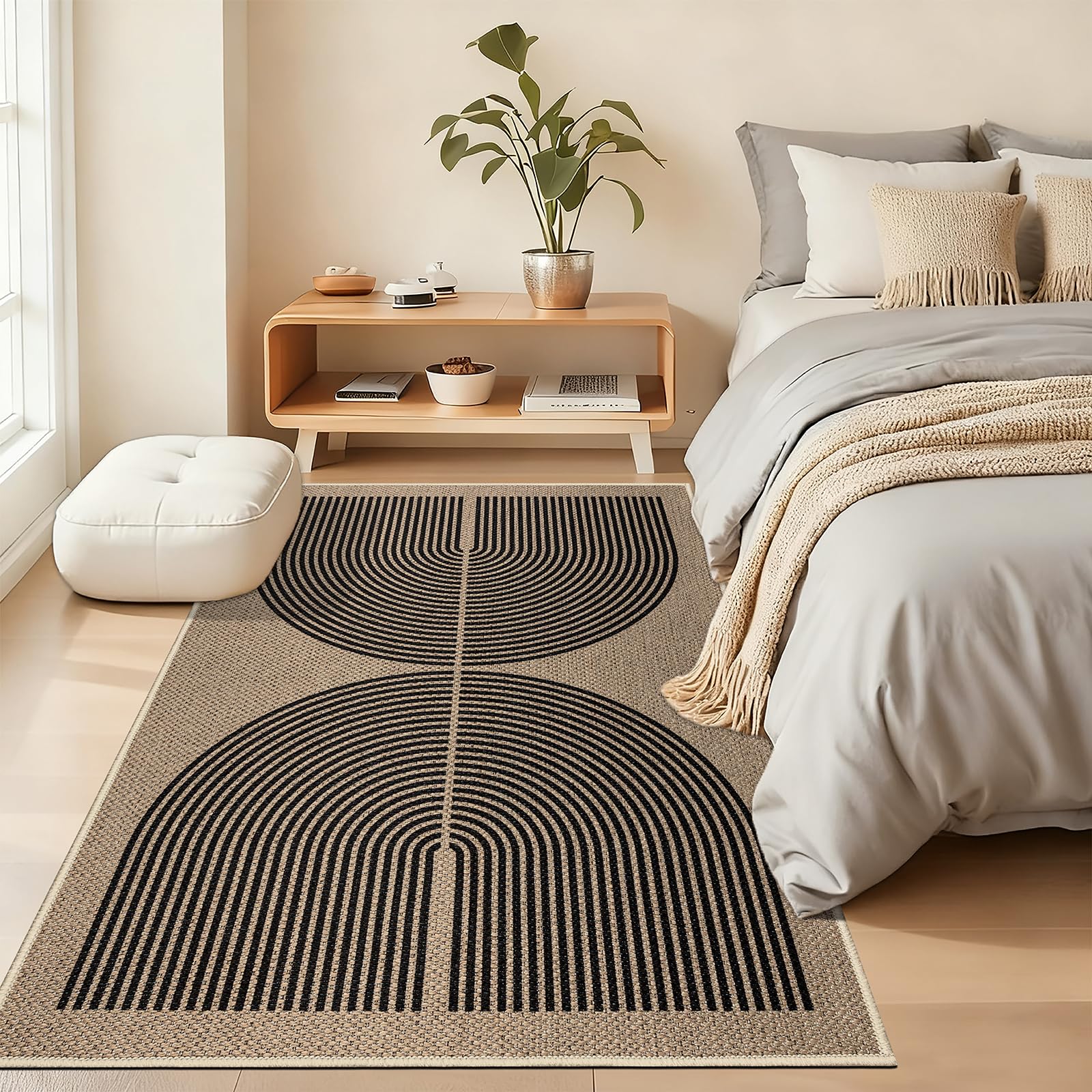 Capslpad Outdoor Teppich 120x180cm, Jute Aussehen Wetterfest, rutschfest Flachgewebe Waschbar Teppiche, Robust Küchenteppich für Wohnzimmer, Balkon, Terrasse, Küche, Garten, Farbe:Schwarz