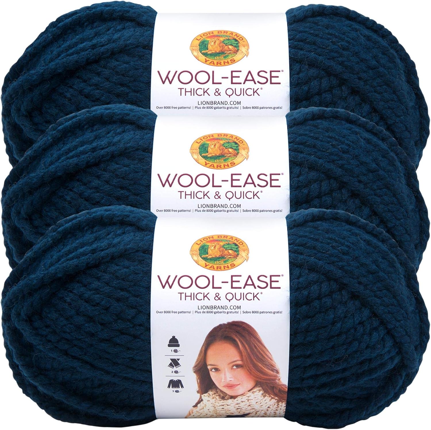 Lion Brand Yarn WoolEase Thick & Quick Yarn, Soft and Bulky Yarn for Knitting