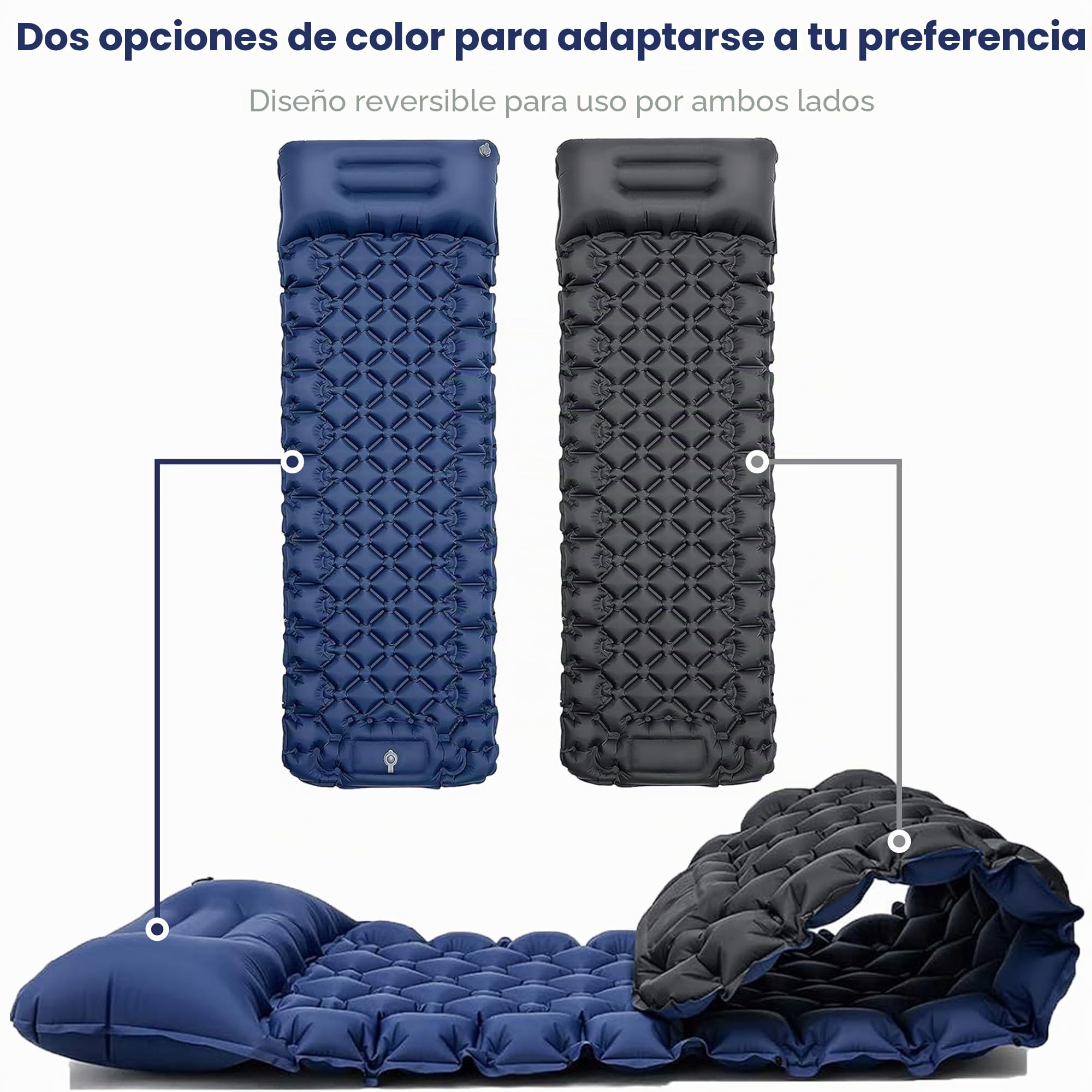 Colchoneta Autoinflable para Camping, 198 × 68 × 8CM Portatíl Ultraligera Impermeable Colchoneta Camping, con Almohada y Bomba de Pie, para Acampada, Trekking, Exteriores, Viaje