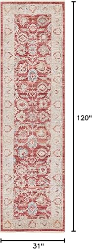 Miniatura 2 de Unique Loom Noble Collection - Alfombra de área tradicional, envejecida, vintage, botánica, frontera, 2 pies 7 pulgadas x 10 pies, rojoazul