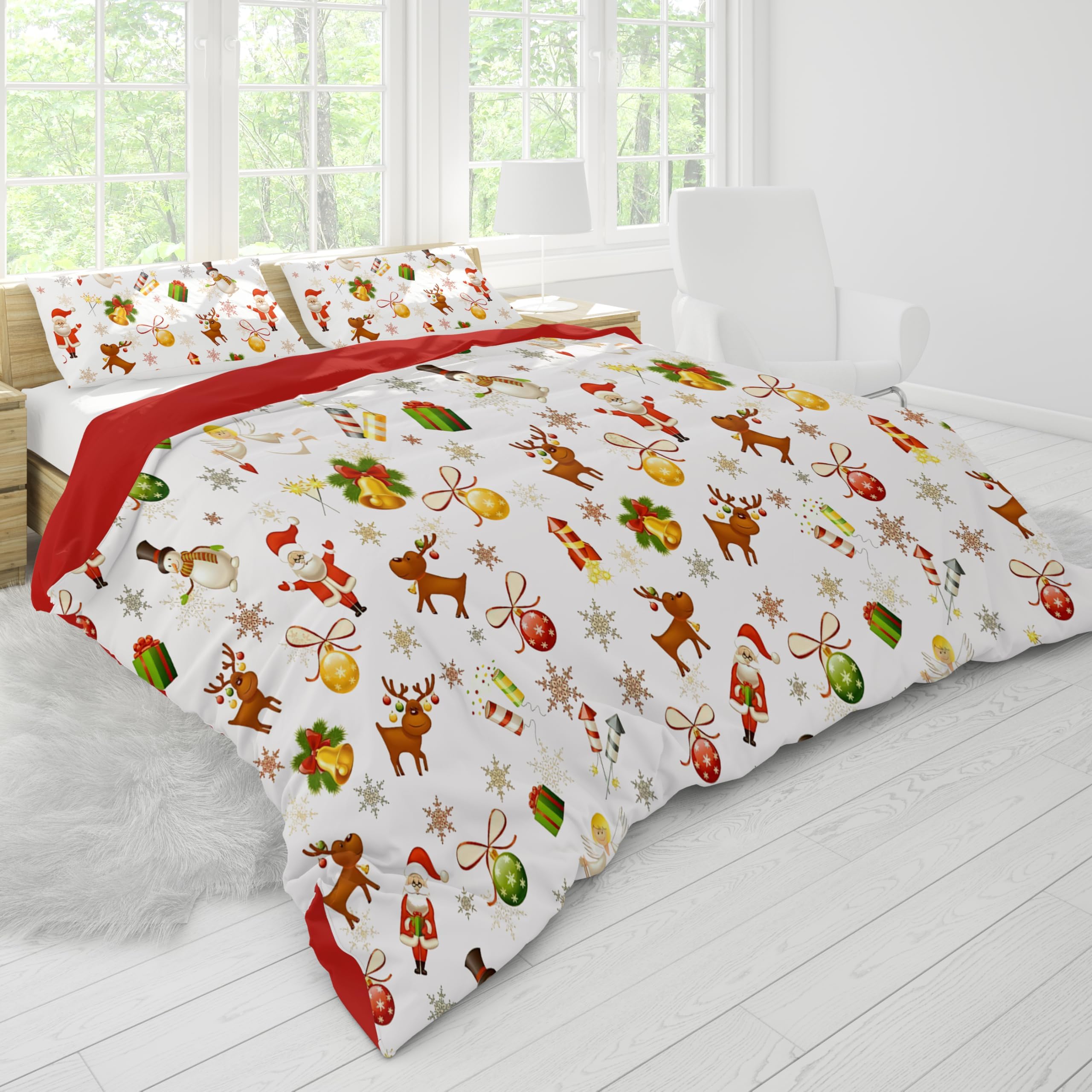 UGZDEA Christmas Bedding Set 135x200cm, 3D Christma Bedding Set including 2 Pillowcases, Father Christma, Christmas Tree - Image 3